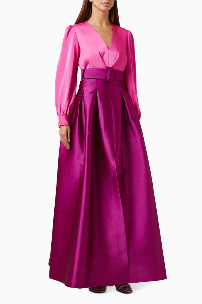 

Zoe Gown in Crepe & Mikado Silk, Pink