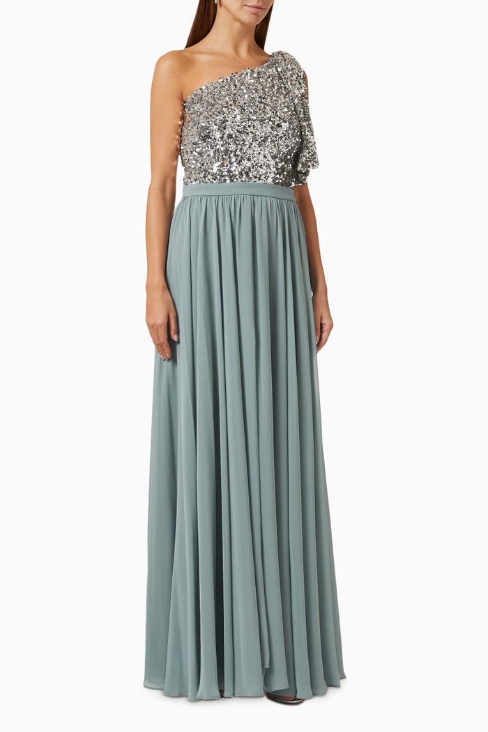 

Jolie One-shoulder Gown in Chiffon, Blue
