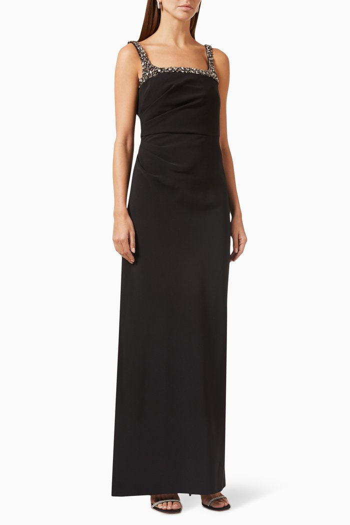 Sam Crystal-embellished Gown in Stretch Crepe, Black