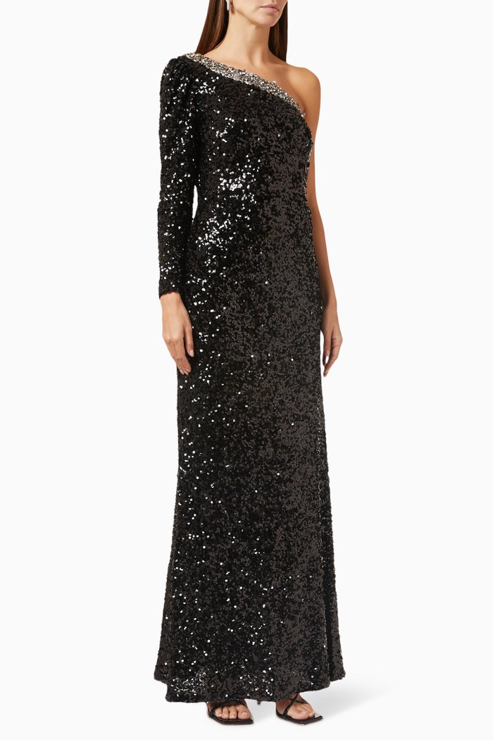 

Greta Gown in Sequinned Crepe, Black
