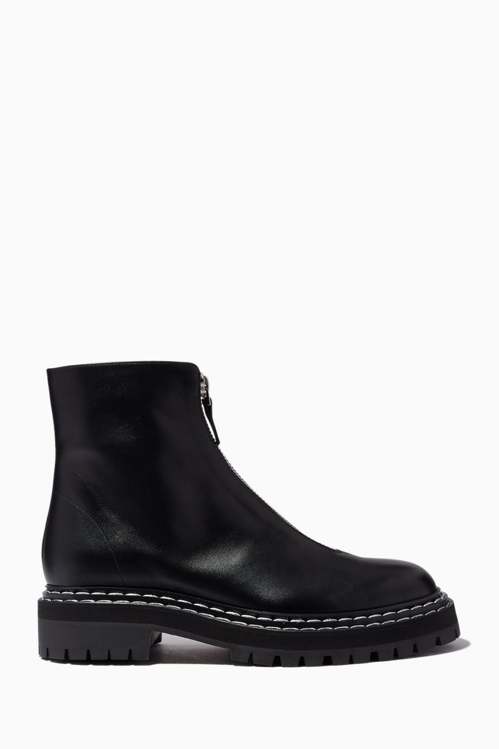 

Lug-sole Zip Ankle Boots in Calfskin, Black