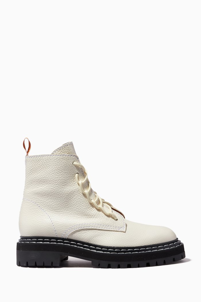 

Lug-sole Lace-up Combat Boots in Calfskin, White