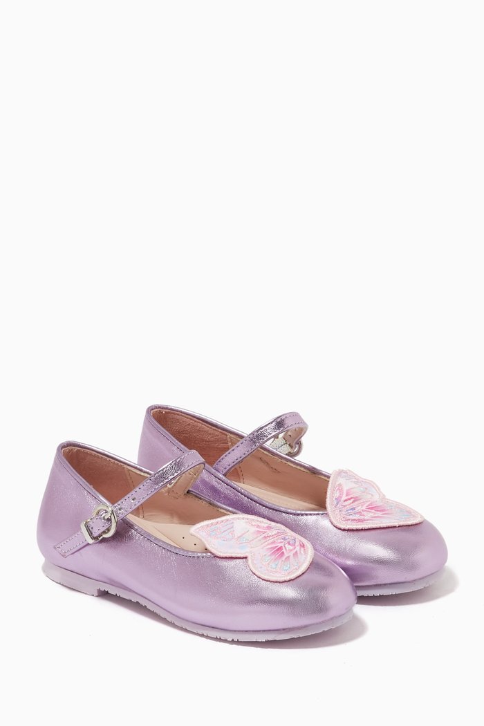

Butterfly-embroidered Sandals in Metallic Leather, Purple