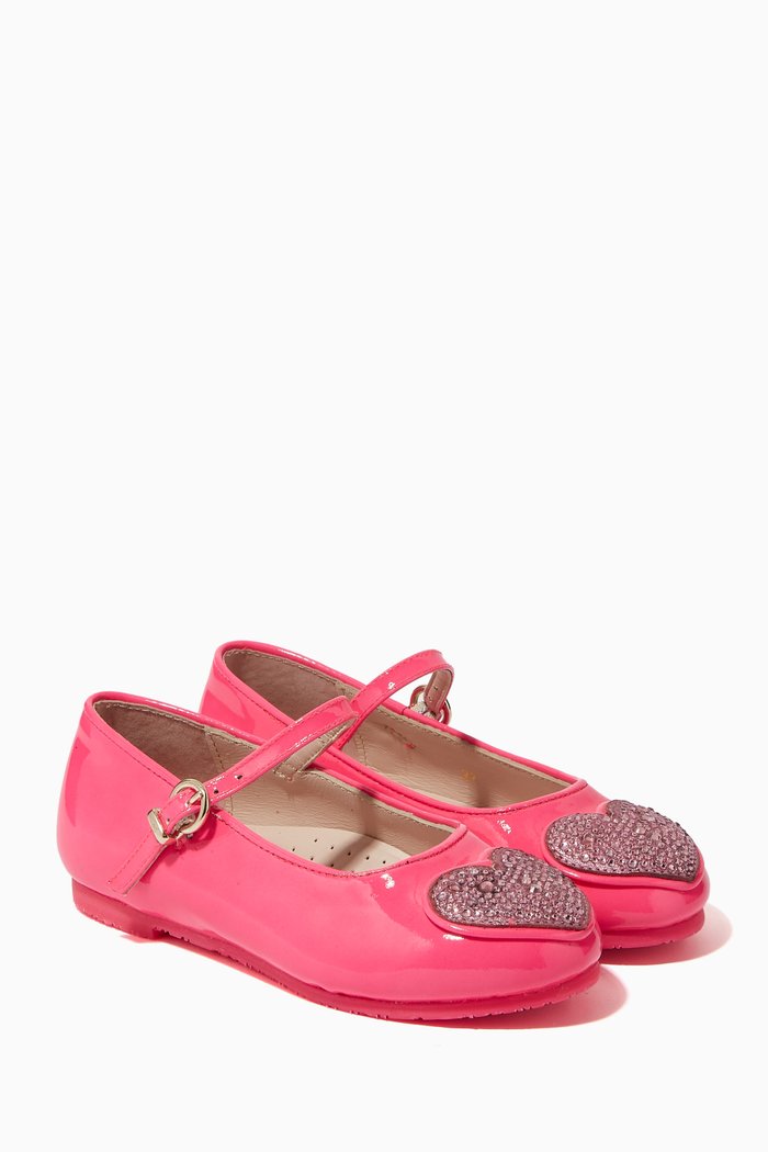 

Amora Heart Flats in Leather, Pink