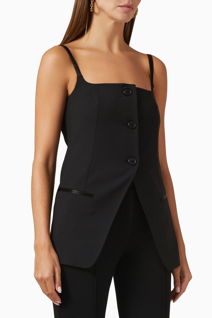

Sleeveless Blazer Top in Stretch Wool Blend, Black