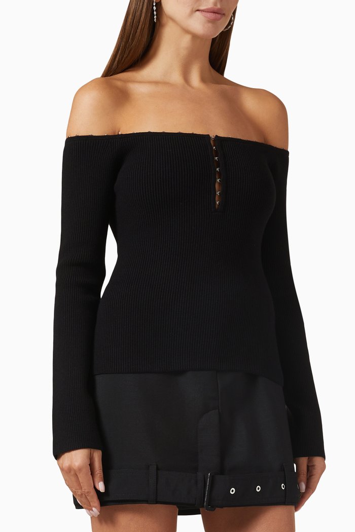 

Off-the-Shoulder Top in Rib Knit, Black