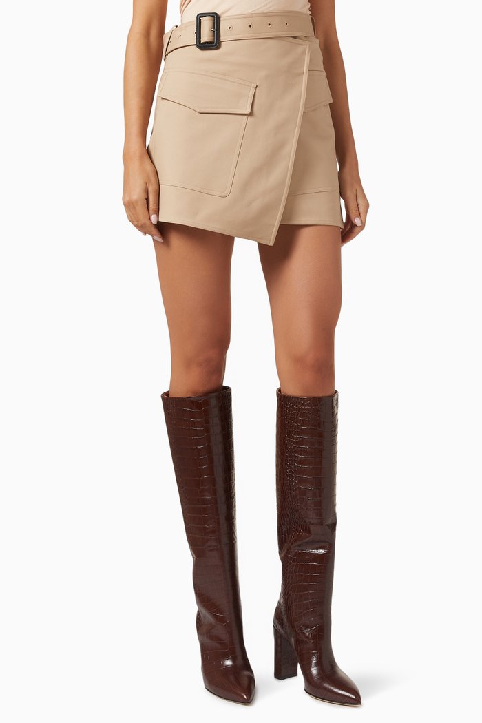 

Trench Wrap Skirt in Stretch Cotton Ponte, Neutral