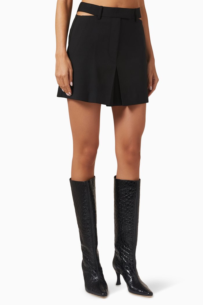 

Cut-out Mini Skirt in Stretch Wool Blend, Black