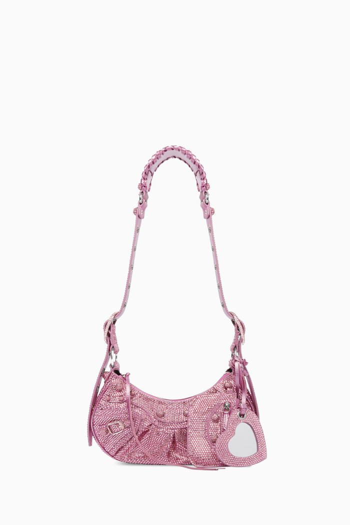 

Le Cagole XS Shoulder Bag in Rhinestones Suede Calfskin, Pink
