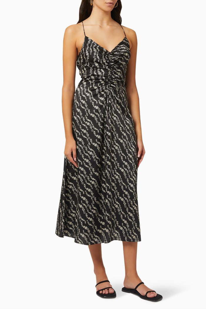 

Floral Midi Dress in Satin, Black