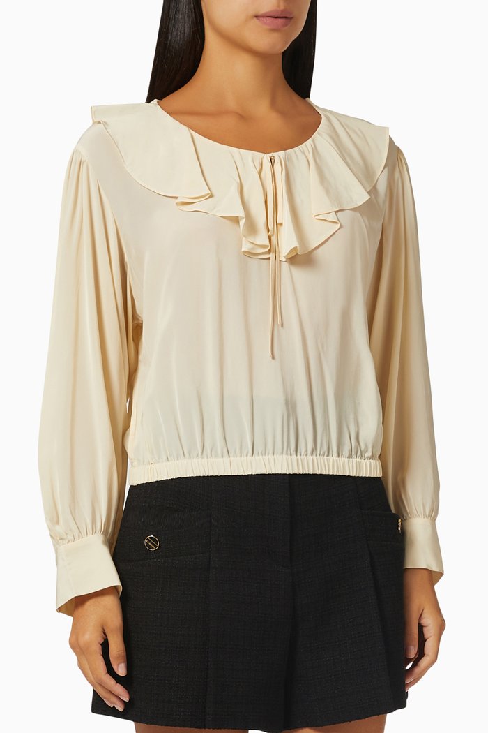 

Flowing Ruffled Blouse in Viscose, Yellow
