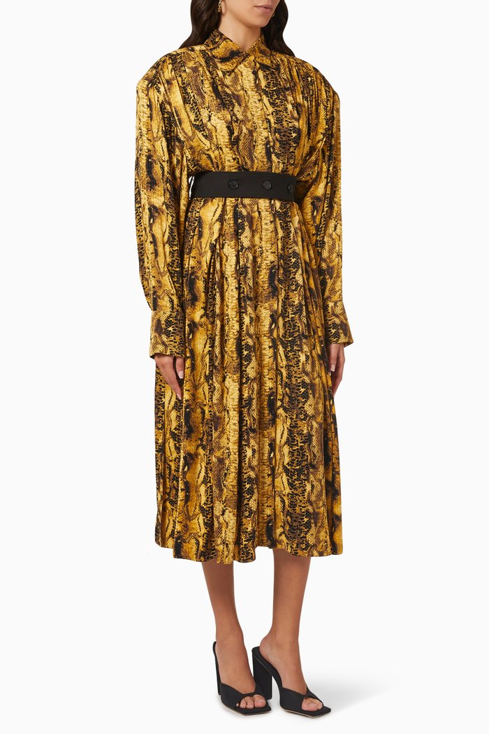 

Python Print Oversized Midi Dress in Cupro, Yellow