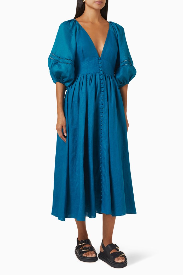 

Ingrid Midi Dress in Linen Batiste, Blue
