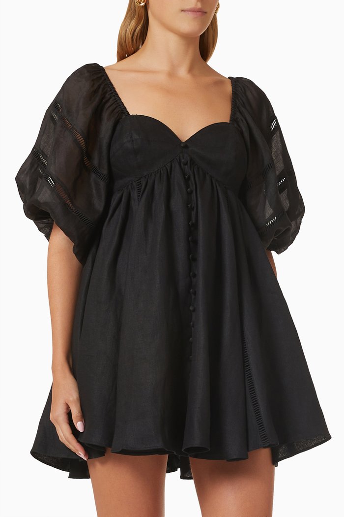 

Ingrid Mini Dress in Linen Canvas, Black