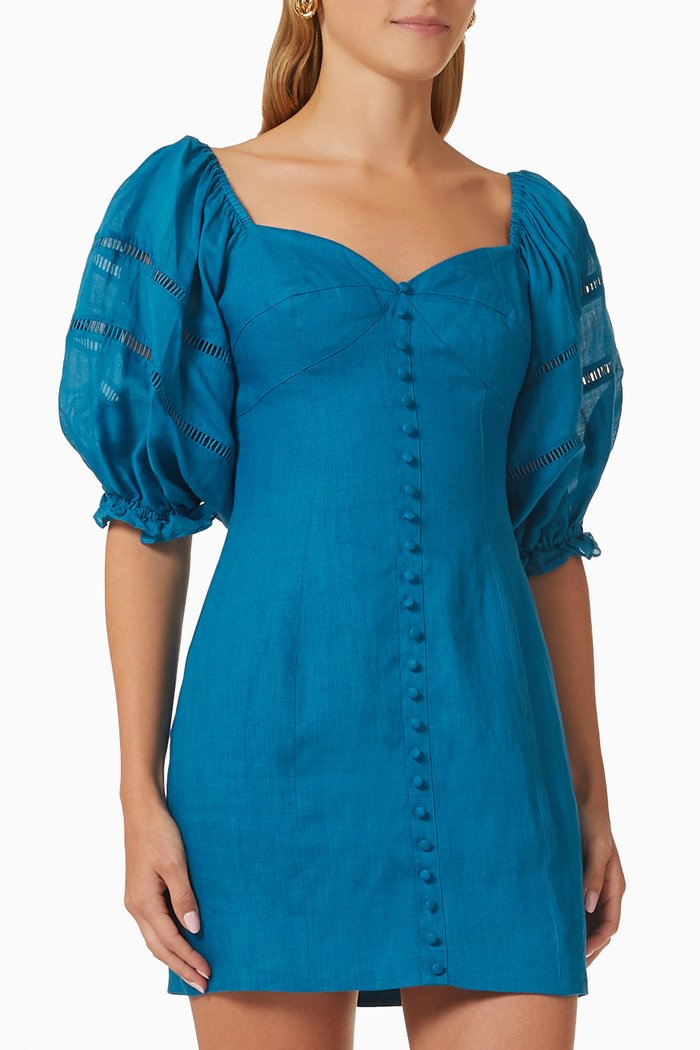 

Layla Mini Dress in Linen, Blue