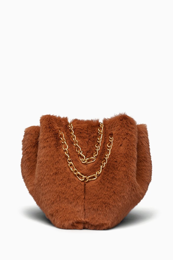 

The Gather Bucket Bag in Faux Fur, Brown