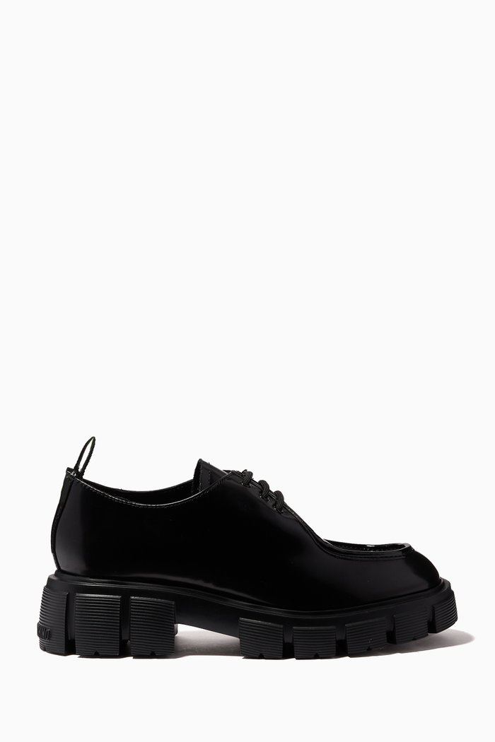

Winter Tassel Flat Creeper Shoes in Leather, Black
