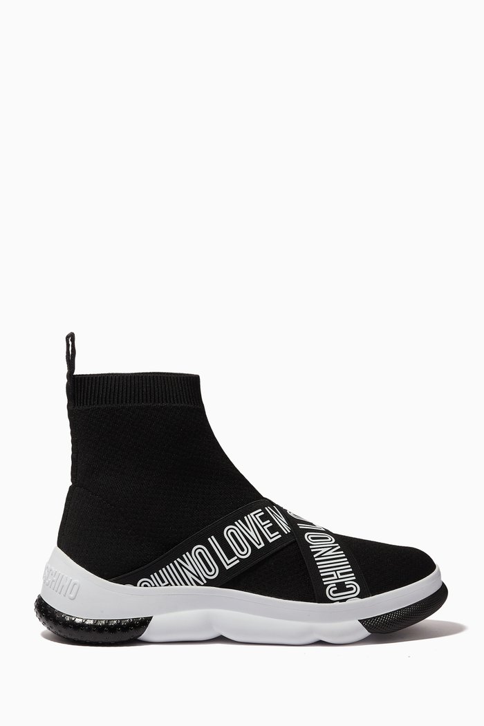 

Logo High-top Sock Sneakers in Technical Knit, Black
