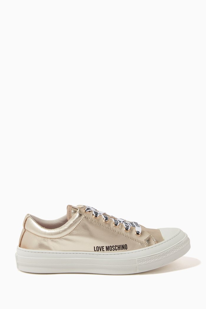 

Logo Low-top Sneakers in Metallic Calf Leather, Gold