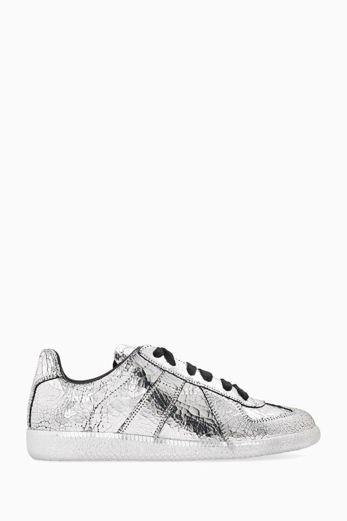 

Replica Sneakers in Metallic Leather, Silver