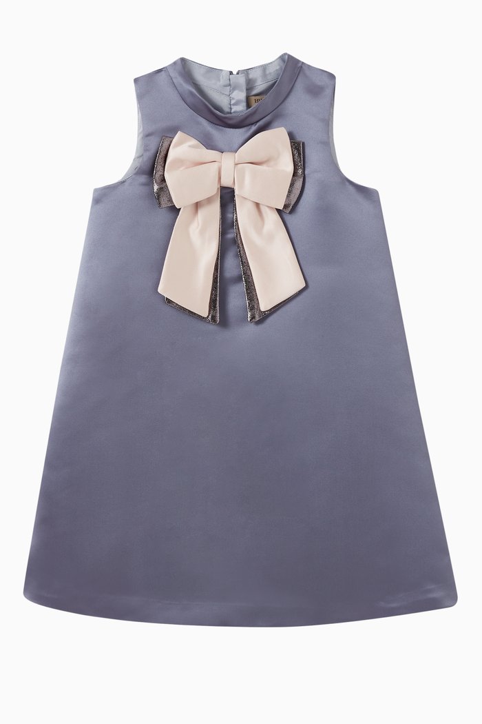 

Double Bow Shift Dress in Luxe Duchess Satin, Purple