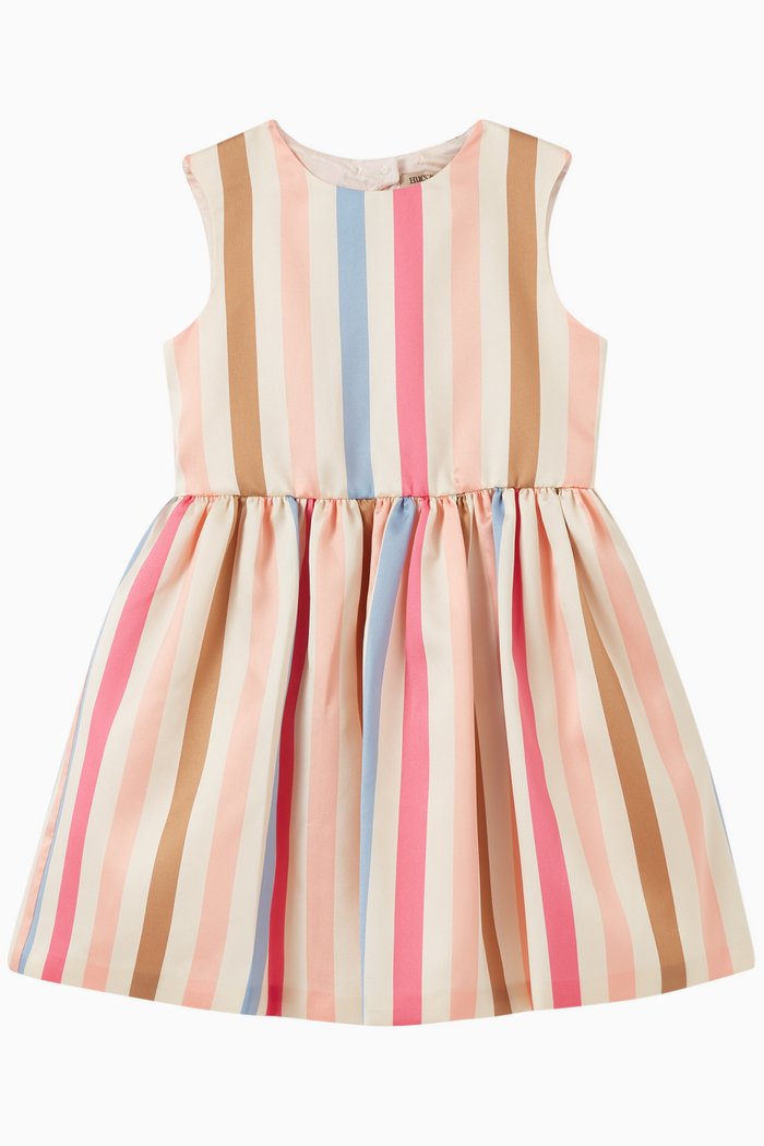 

Bow Back Striped Dress in Satin Twill, Multicolour