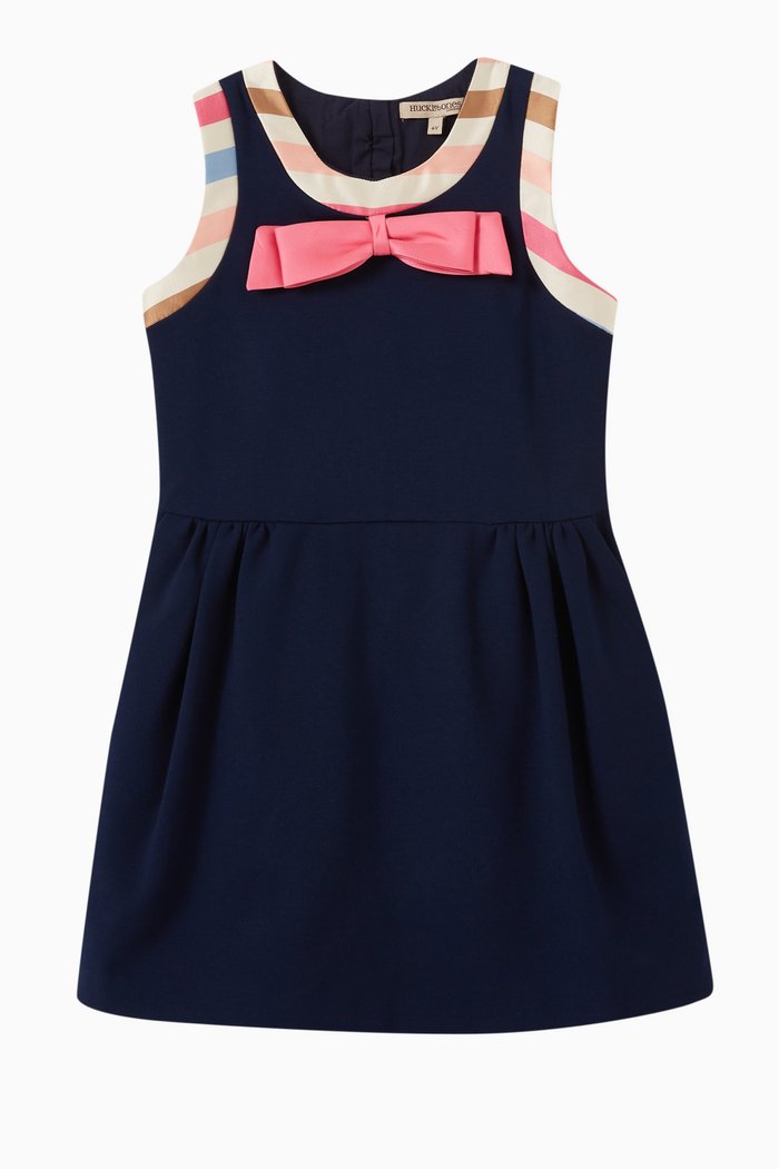 

Striped Trim Dress in Viscose-blend Jersey, Blue