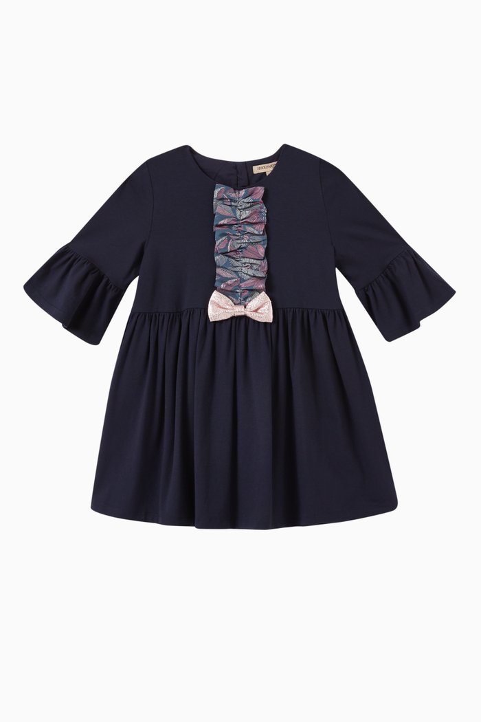 

Ruffles Bow Dress in Cotton-blend Jersey, Blue