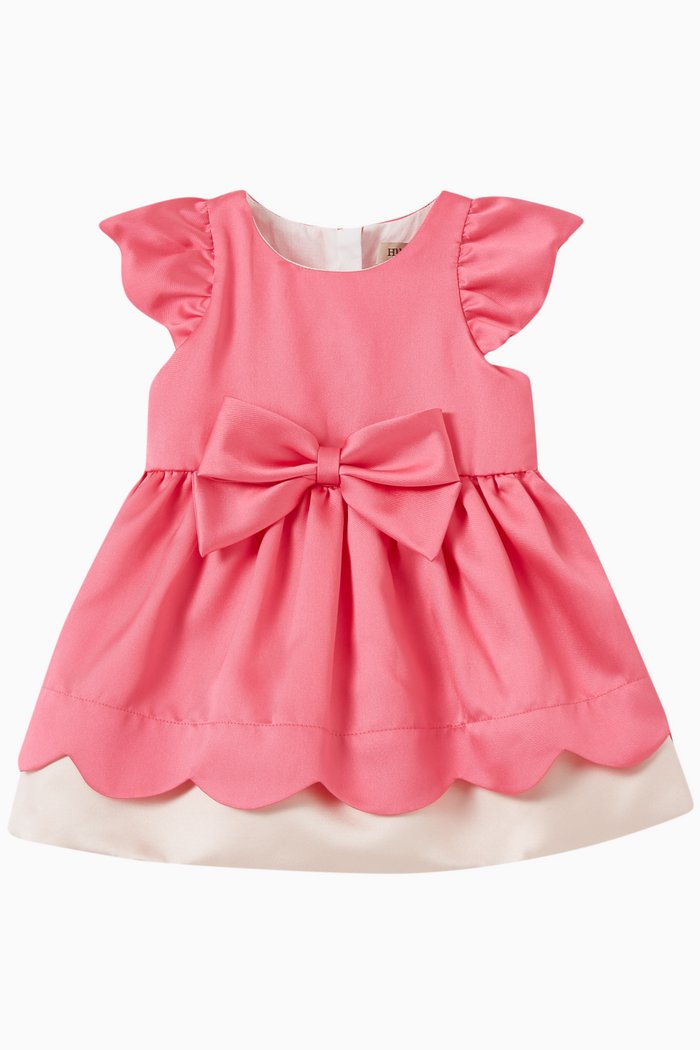 

Scalloped Bodice Dress & Bloomers Set in Satin Twill, Pink