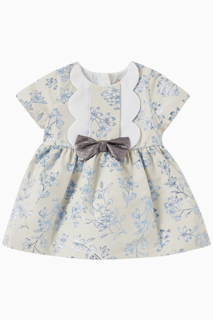 

Scalloped Bodice Dress & Bloomers Set in Cotton-blend Jacquard, Blue