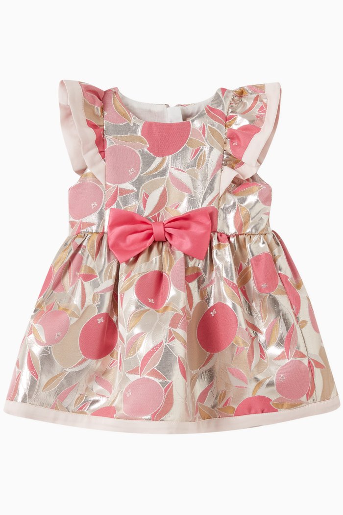 

Festive Fruits Dress & Bloomers Set in Satin Jacquard, Pink