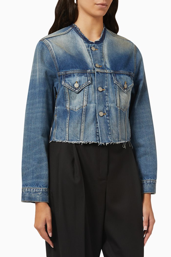 

Cropped Collarless Jacket in Denim, Multicolour