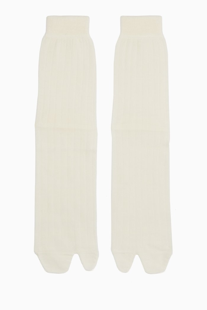 

Bootleg Tabi Knitted Socks in Wool-blend Jersey, White