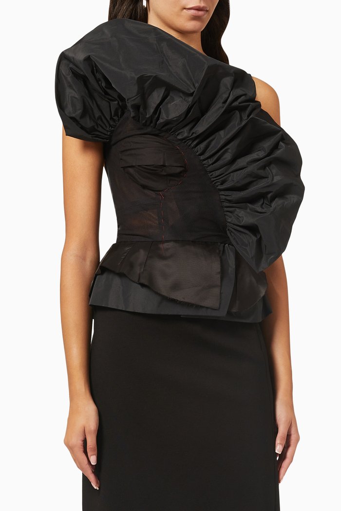 

Ruffled Top in Taffeta & Mesh, Black