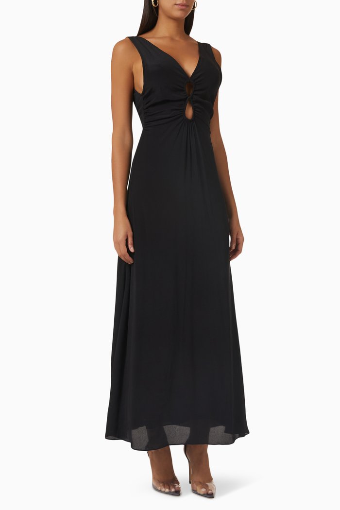 

Mirren Maxi Dress in Silk Rayon Crepe, Black
