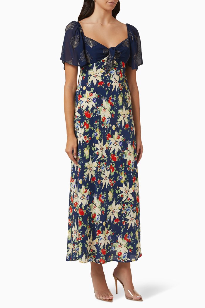 

Paltrow Floral Midi Dress in Silk, Blue