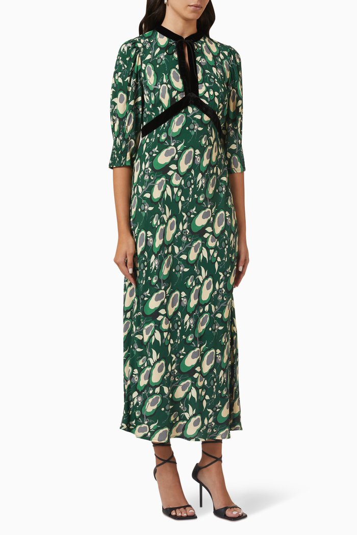 

Petra Handprinted Midi Dress in Viscose, Green