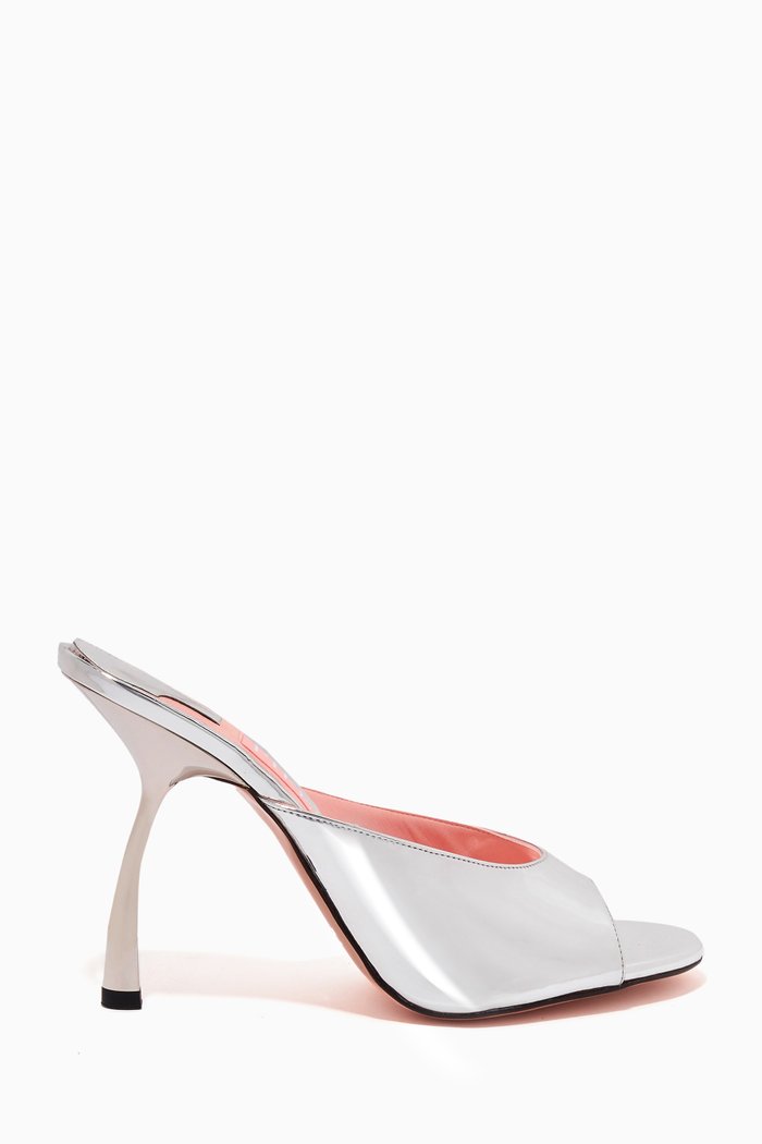 Tiana 100 Mule Sandals in Vegan Mirror-leather, Silver