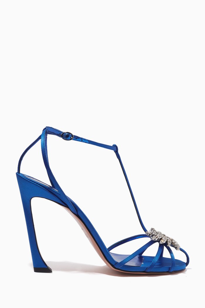 

Maggio Embellished Cage Sandals in Vegan Satin, Blue