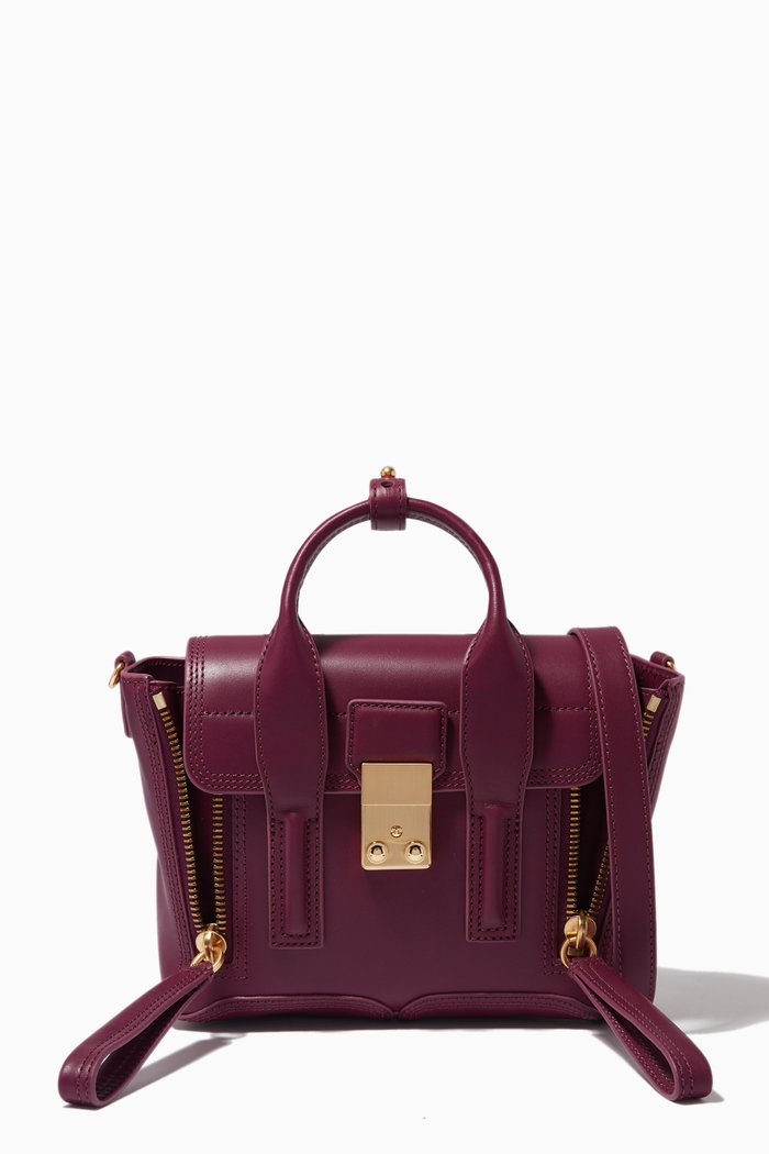 

Pashli Mini Satchel Bag in Leather, Burgundy