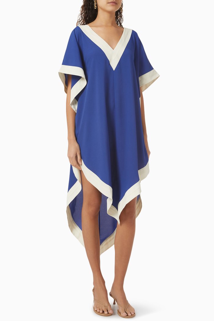 

Aria Colour-block Kaftan in Crepe de Chine, Blue