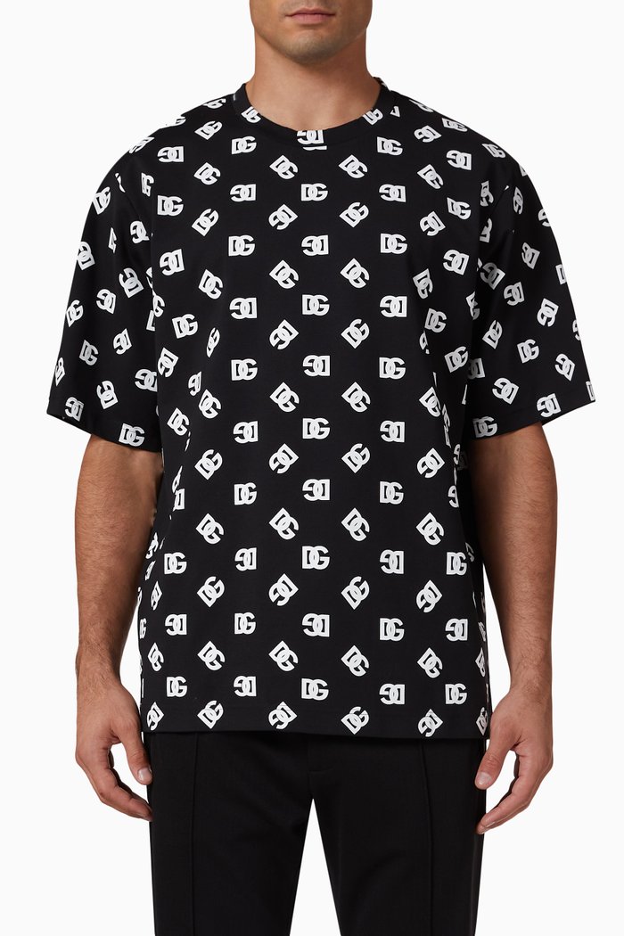 

T-shirt in All-over DG Print Cotton Jersey, Black