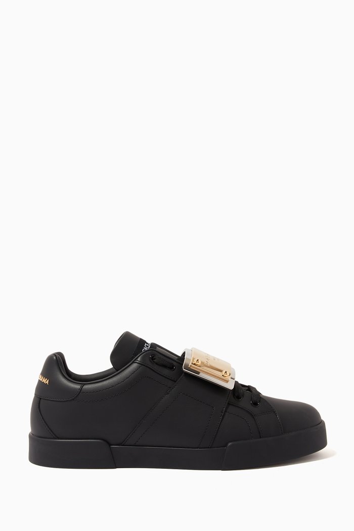 

Portofino Branded Tag Sneakers in Leather, Black