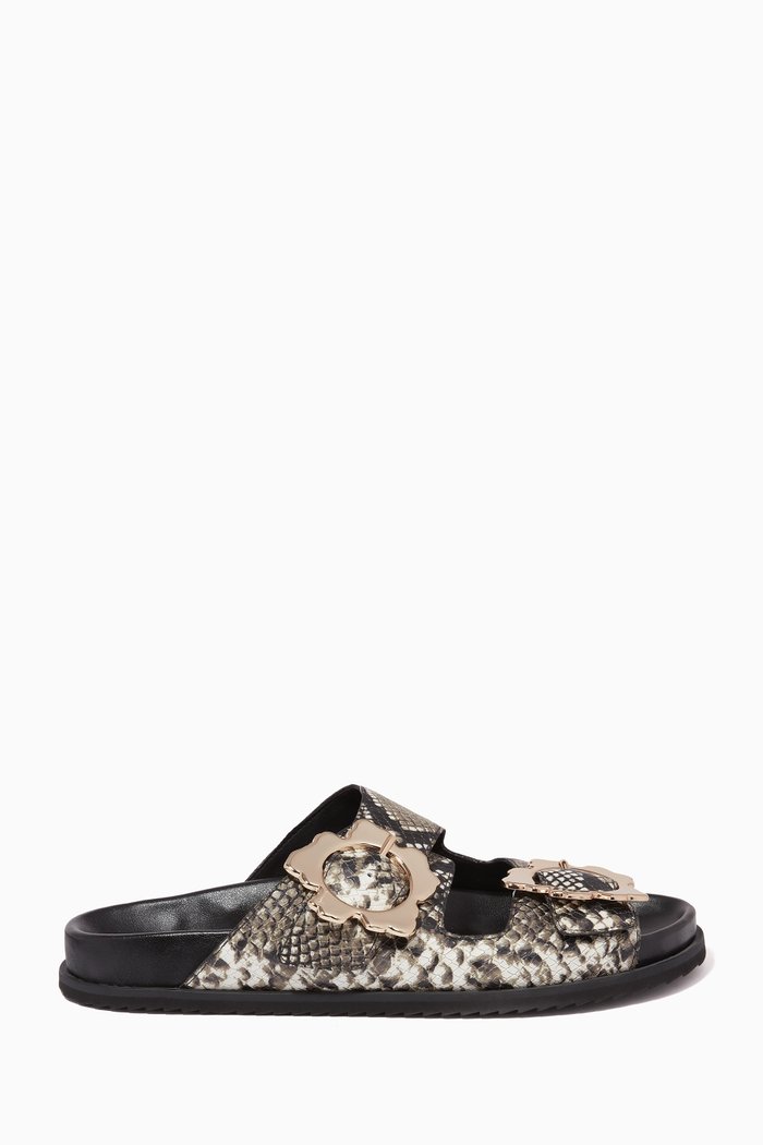 

Florop Magnolia Buckle Slides in Leather, Neutral