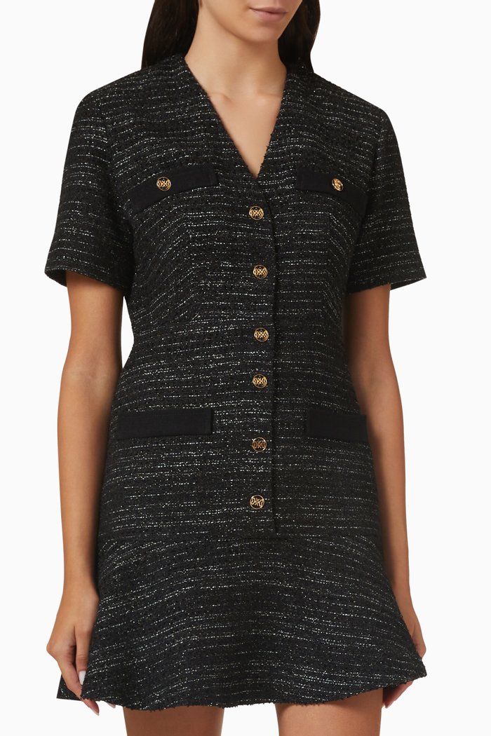 

Gwendoline V-neck Mini Dress in Tweed, Black