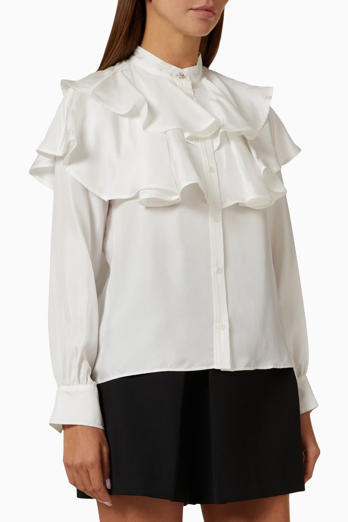 

Flowing Tiered Ruffles Shirt in Silk, White