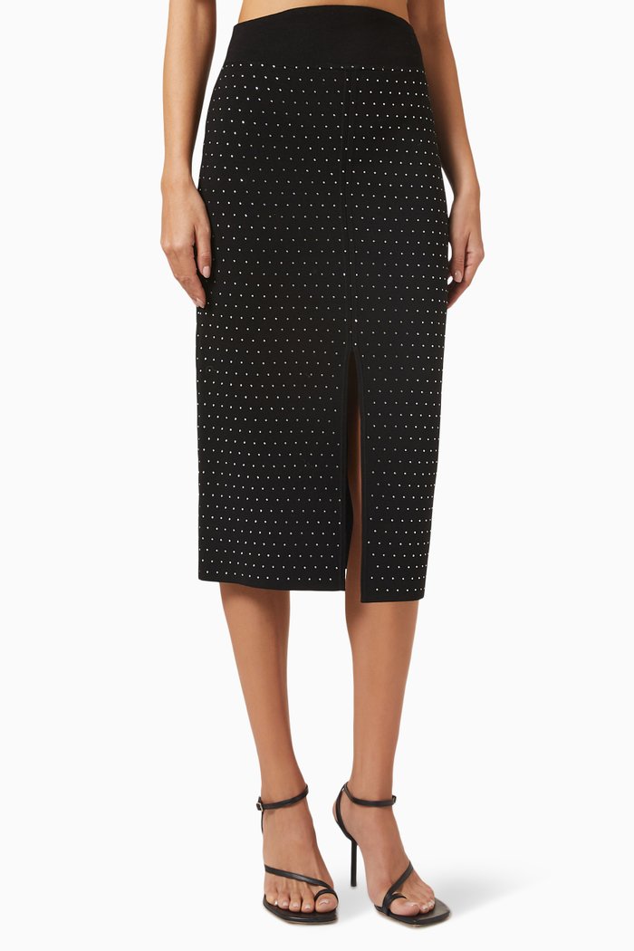 

Embellished Midi Skirt in Viscose, Black