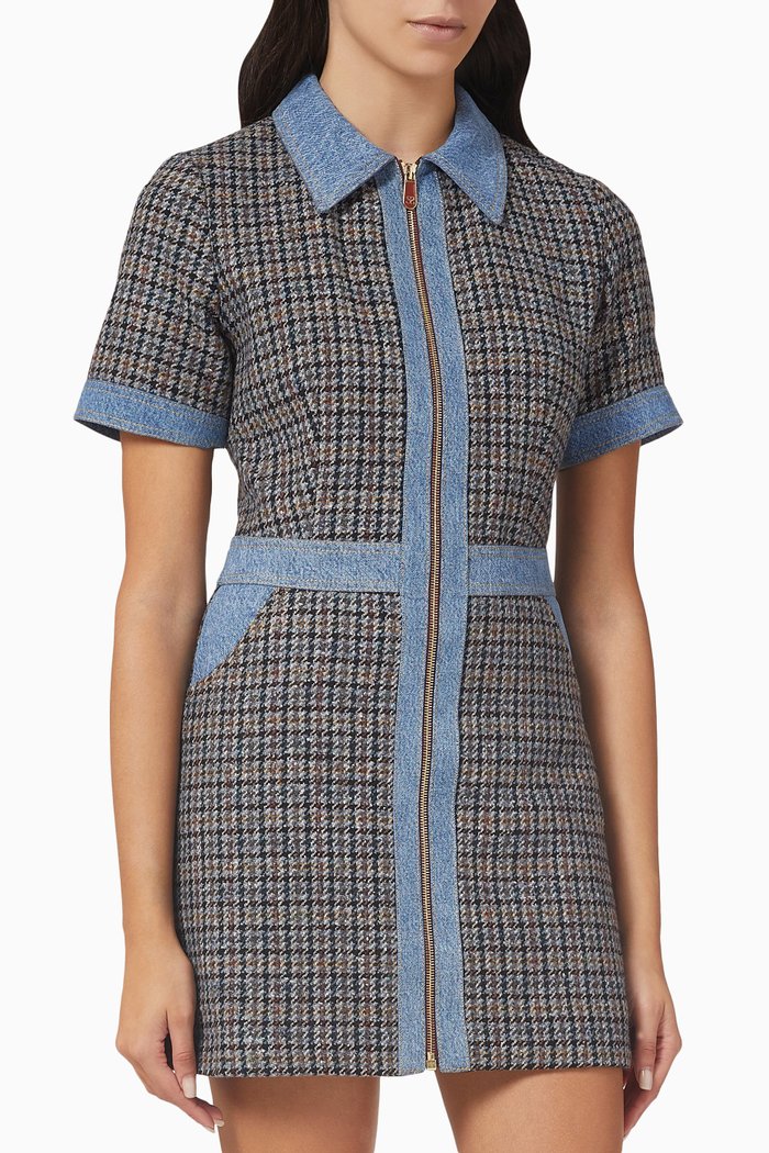 

Mary Mini Dress in Denim & Tweed, Multicolour