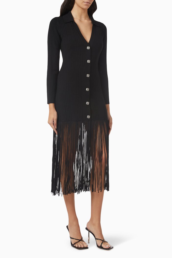 

Astree Fringe Midi Dress in Viscose-knit, Black