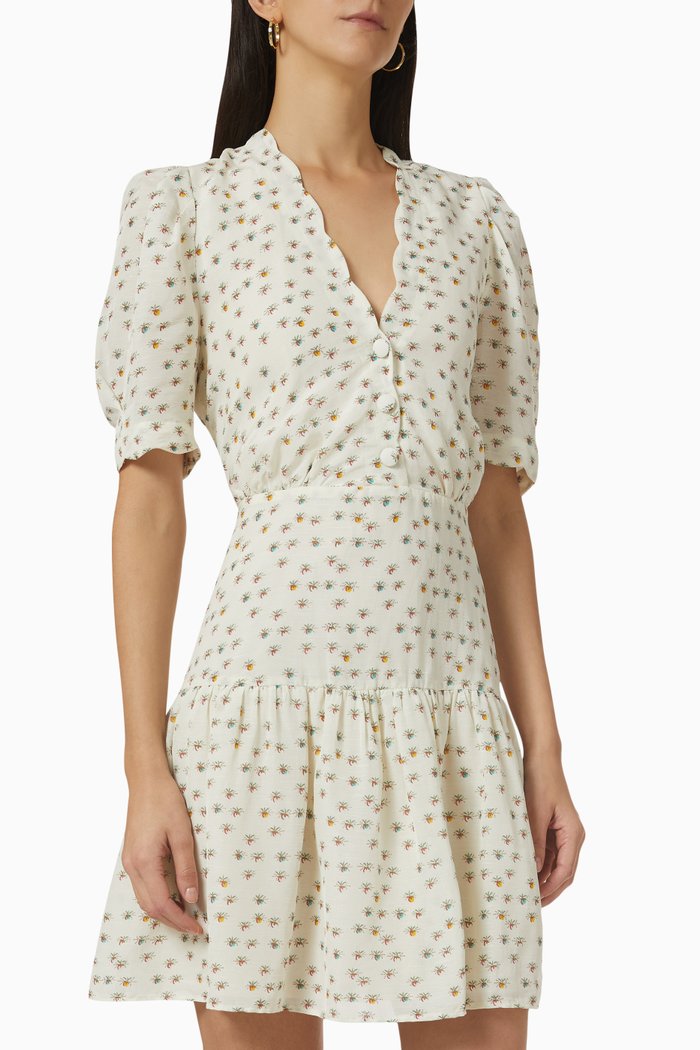 

Floral Mini Dress in Linen Blend, Neutral